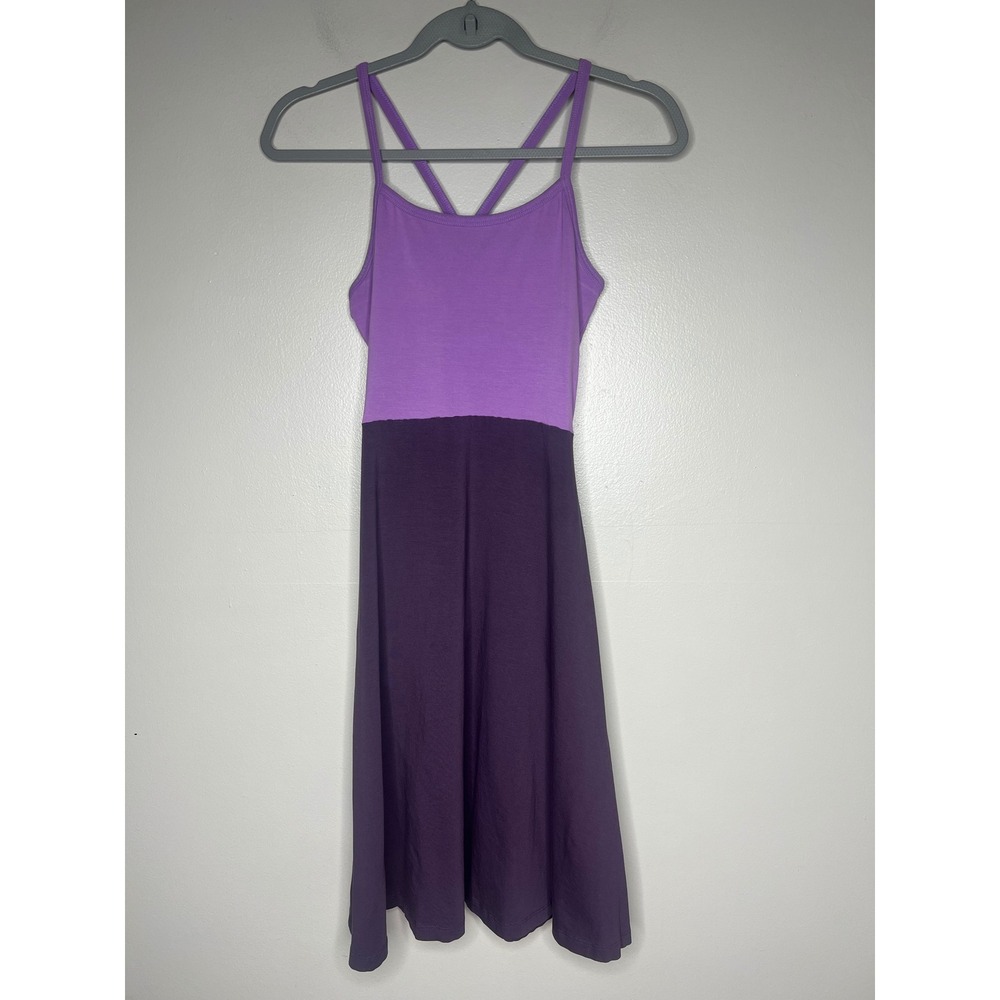Pact Organic Cotton Purple Midi Dress S Strappy Cross Back Pockets Built In Bra